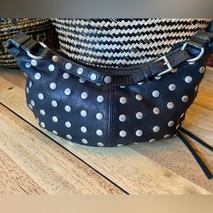 Maurizio Taiuti Hobo Silver Studded Black Leather Shoulder Bag.